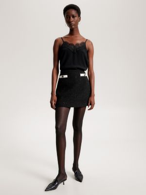 TH Logo Lace Slip Top, Black