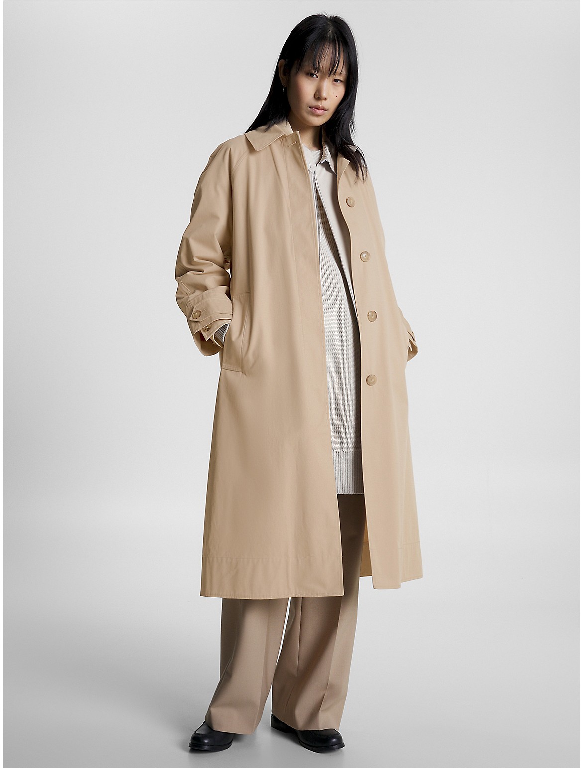Tommy Hilfiger Peached Cotton Mac Coat In Classic Beige