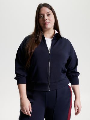 Curve Stripe Collar Zip-Up Sweatshirt, Navy