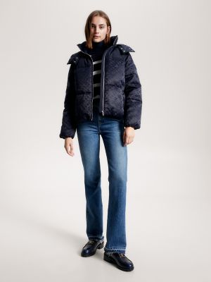 Monogram-jacquard water-repellent padded jacket with hood