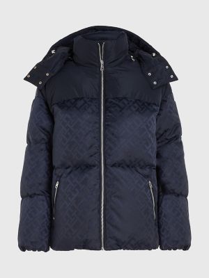 Water-repellent hooded jacket with monogram jacquard