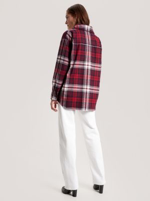 Embroidered TH Logo Tartan Overshirt, Tommy Tartan Big Deep Rouge
