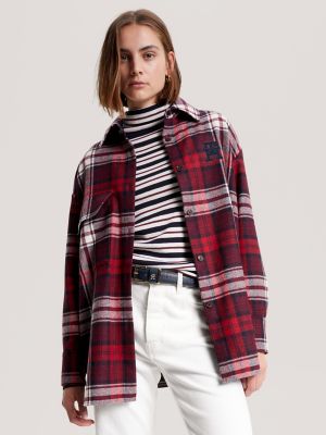 Embroidered TH Logo Tartan Overshirt, Tommy Tartan Big Deep Rouge