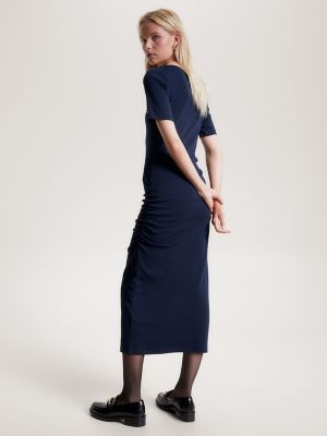 Slim Fit Ruched Midi Dress, Navy