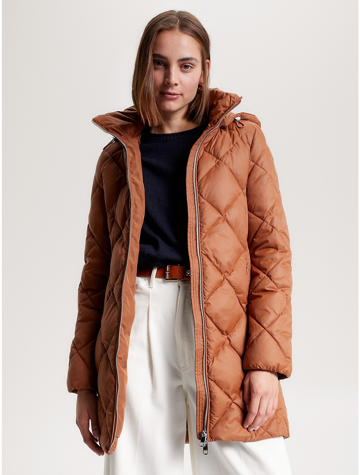 Tommy Hilfiger Women's Belted Quilted Coat - Brown - L