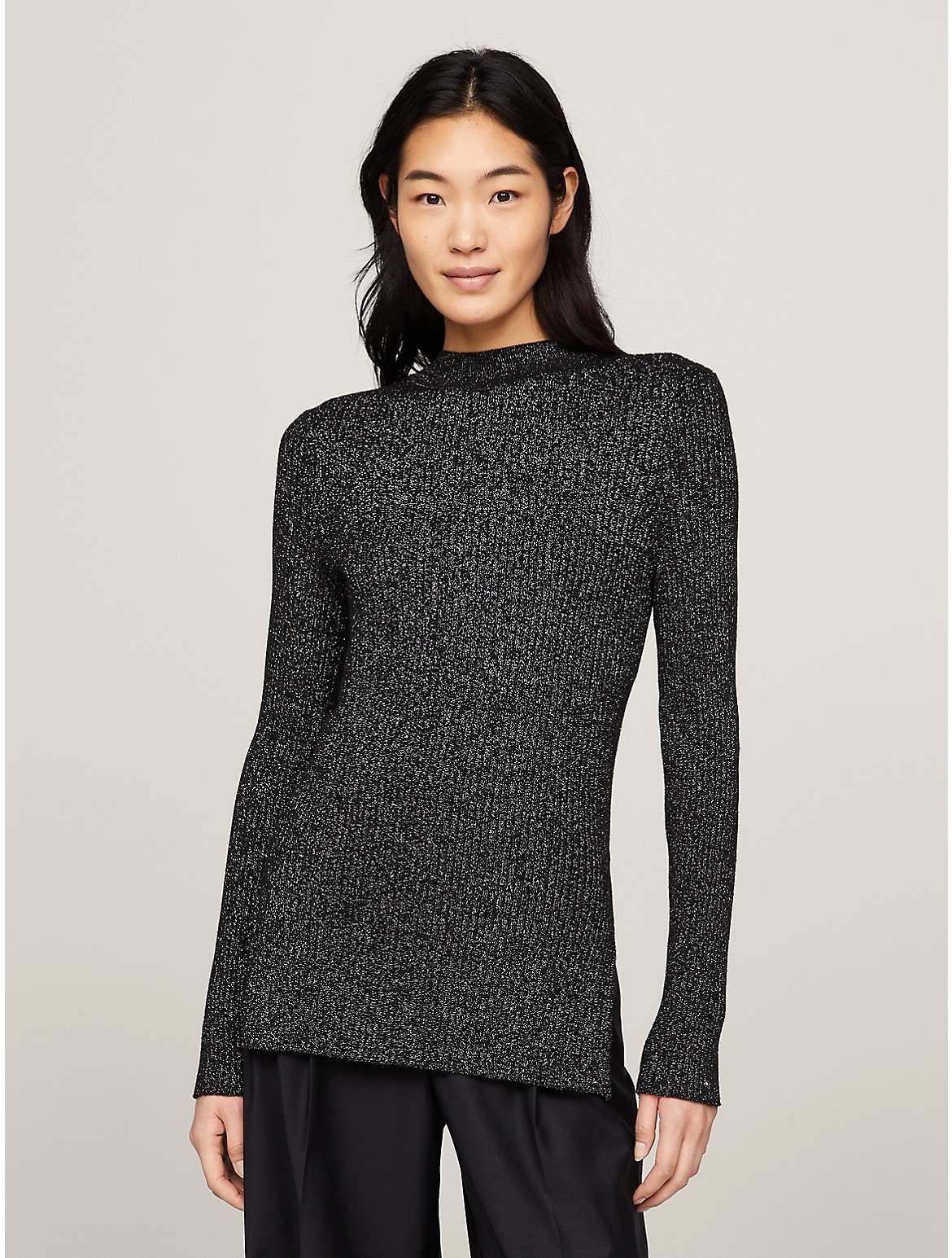 Tommy Hilfiger Mockneck Shimmer Sweater In Black