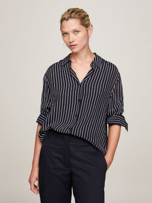 Tommy hilfiger black cheap and white striped shirt