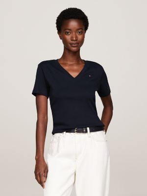 Slim Fit Ribbed V-Neck T-Shirt, Navy
