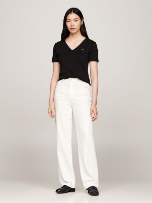 Slim Fit Ribbed V-Neck T-Shirt, Black