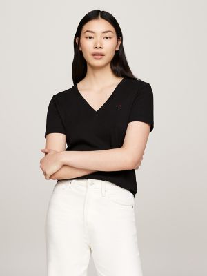 Slim Fit Ribbed V-Neck T-Shirt, Black