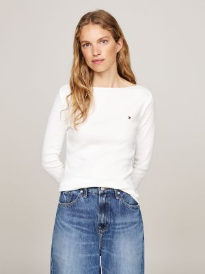 Boatneck 3/4 Sleeve Slim Fit T-Shirt, Ecru