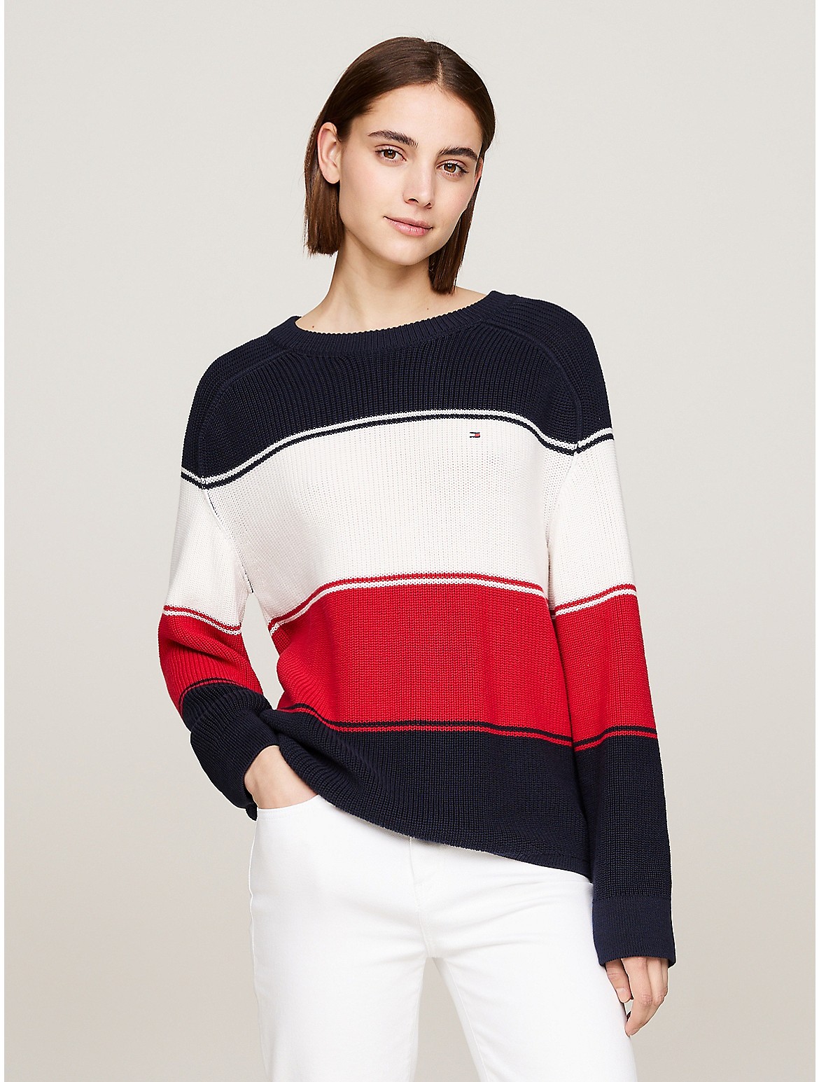 Shop Tommy Hilfiger Relaxed Fit Raglan In Global Stripe/colorblock