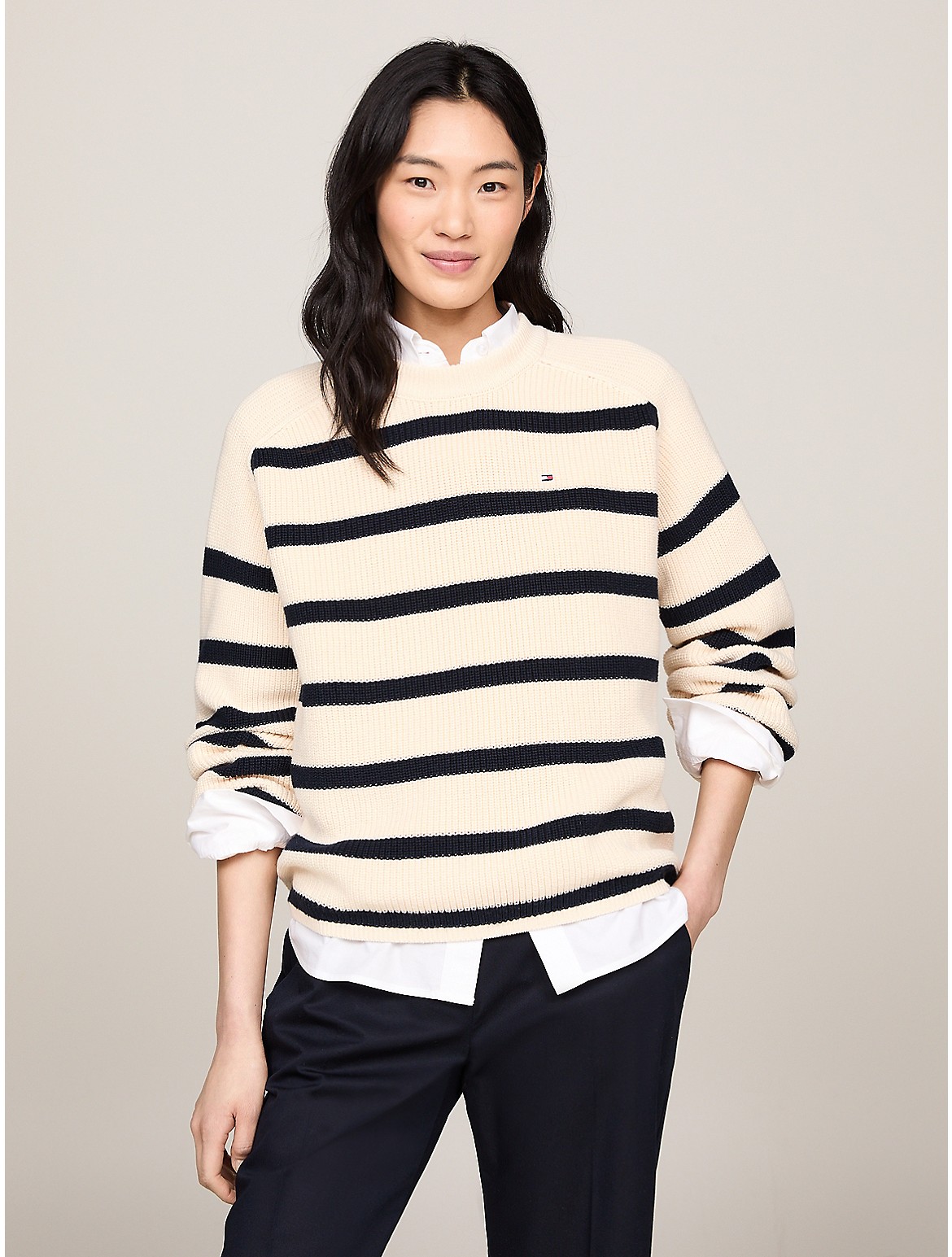 Shop Tommy Hilfiger Relaxed Fit Raglan In Breton Calico/navy