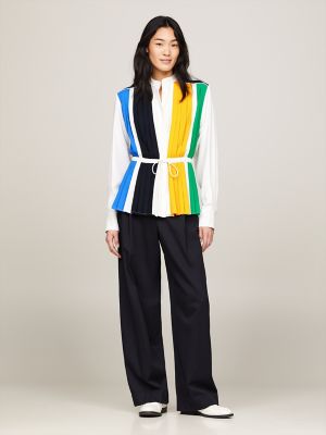 Pleated Colorblock Shirt, Ecru