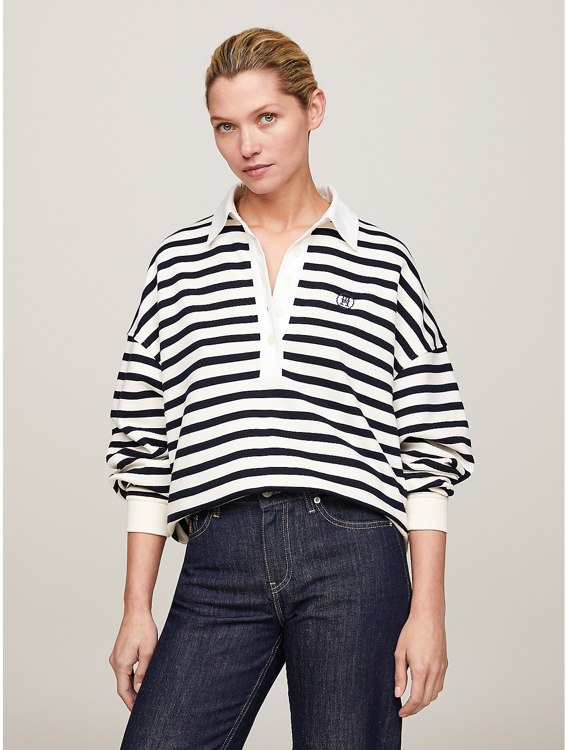 Tommy Hilfiger Women's Relaxed Fit Breton Stripe Rugby Polo