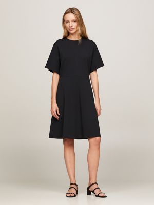 Black short sleeve fit and flare dress online