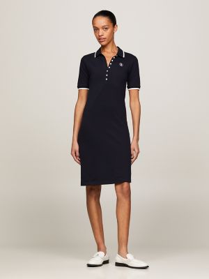 Slim Fit Tipped Polo Dress, Navy