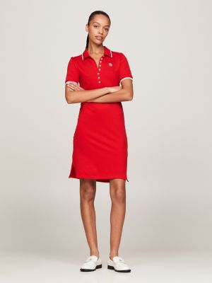 【New】Tommy Hilfiger Women's【Tommy Hilfiger Logo Dress】Red @Size Large