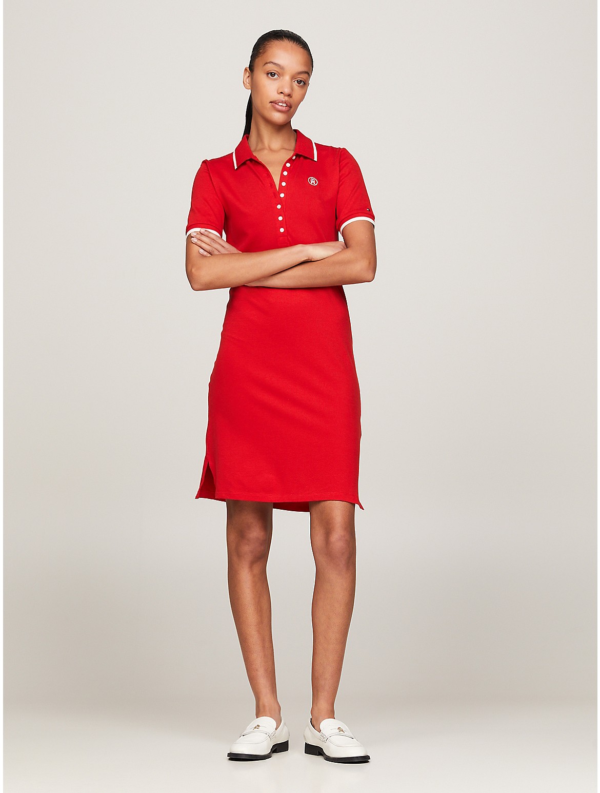 Shop Tommy Hilfiger Slim Fit Tipped Polo Dress In Fierce Red