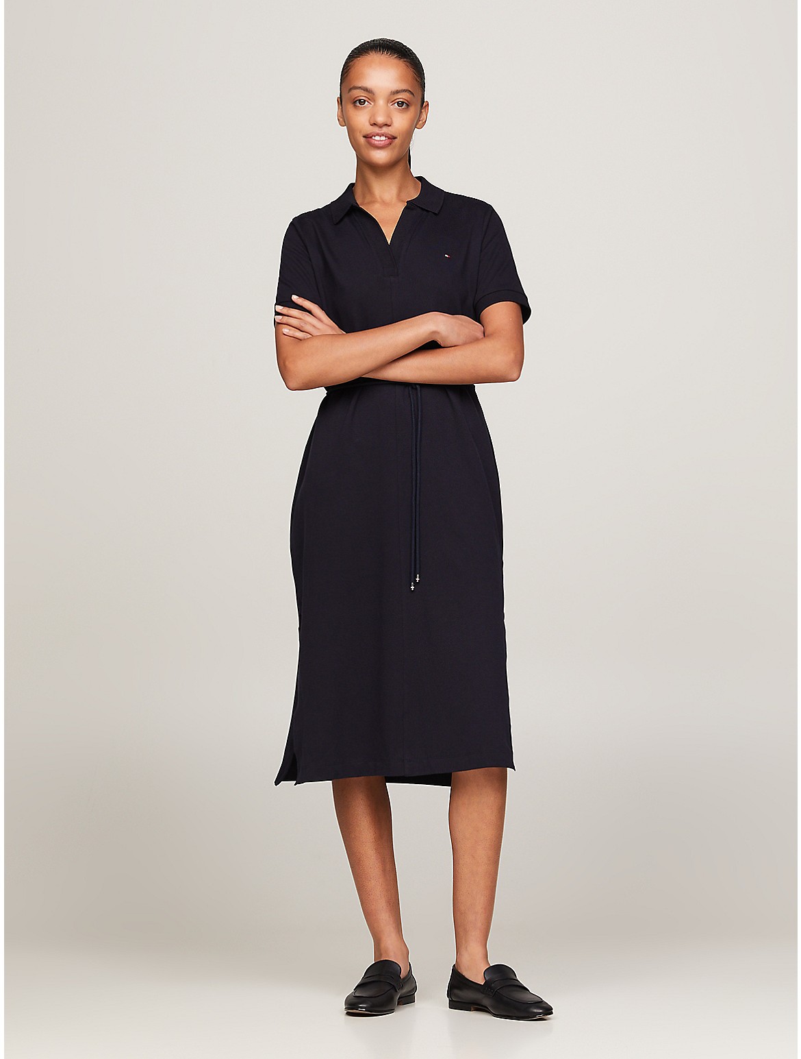Shop Tommy Hilfiger Open Placket Midi Polo Dress In Navy
