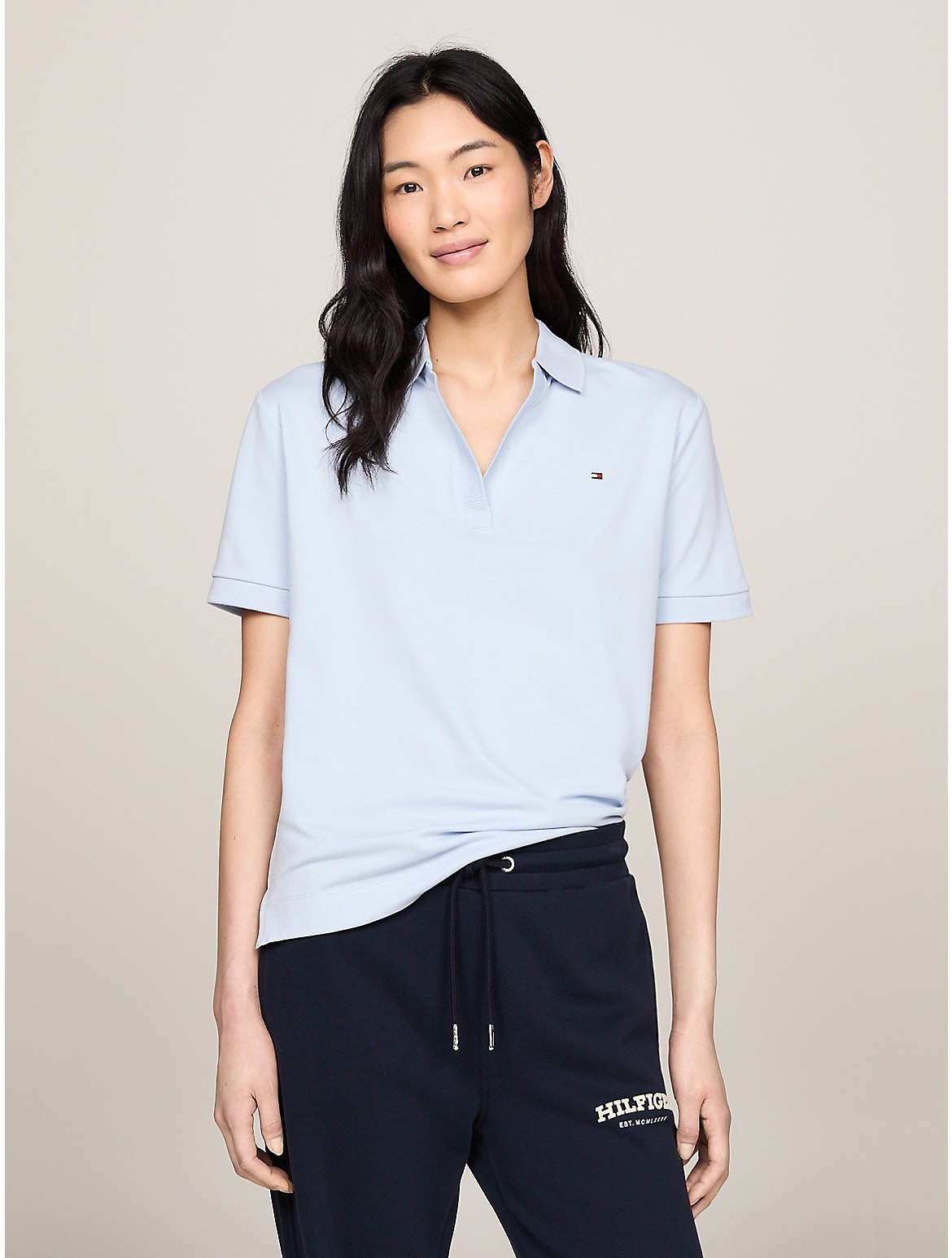 Tommy Hilfiger Relaxed Fit Open Placket Polo In Breezy Blue