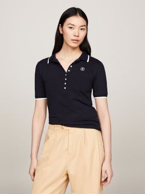 Slim Fit Tipped TH Monogram Polo, Navy