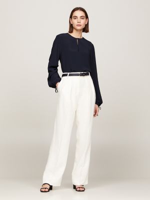 Relaxed Straight-Fit Linen Blend Pant, Ecru