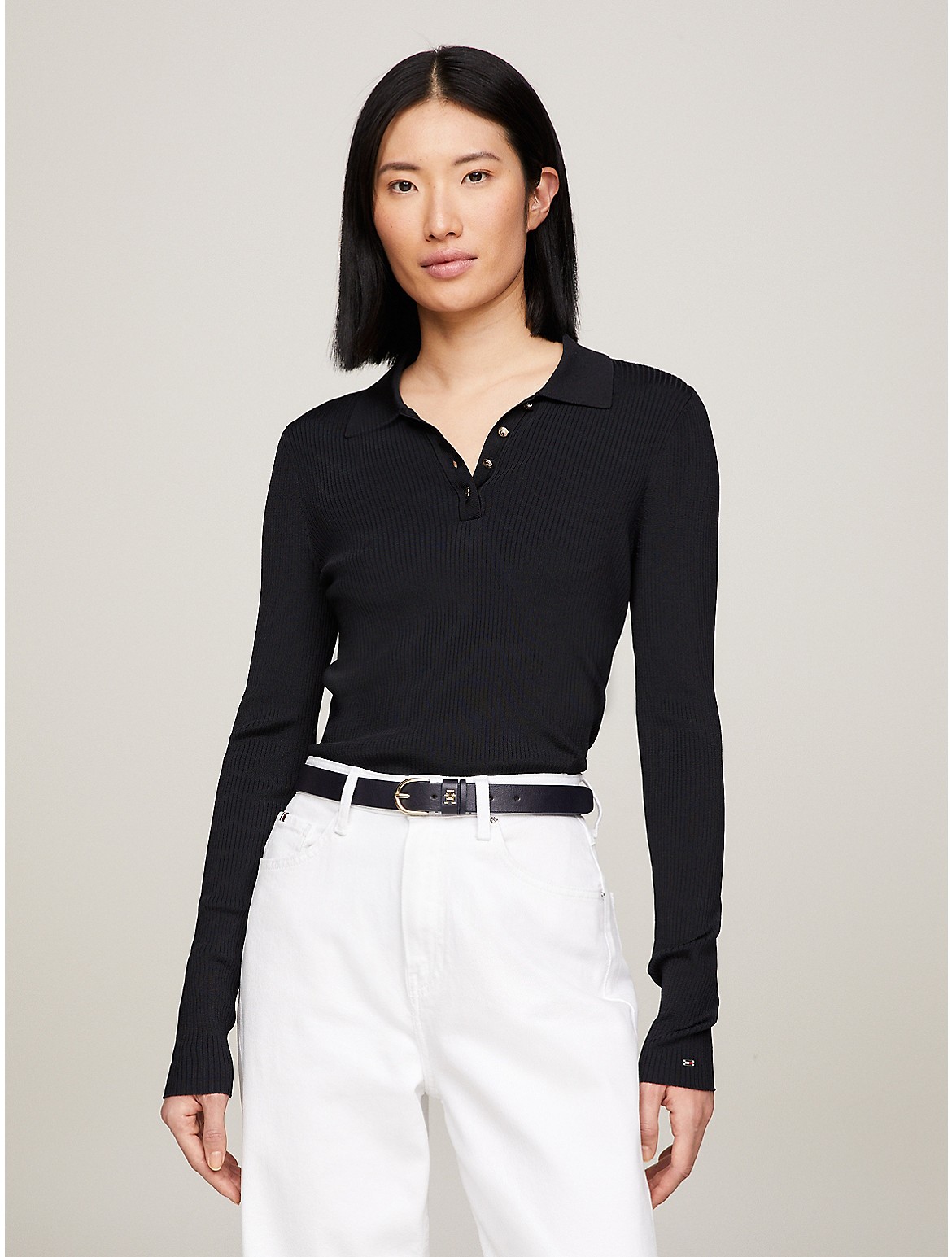 Tommy Hilfiger Women's Slim Fit Long-Sleeve Polo Sweater