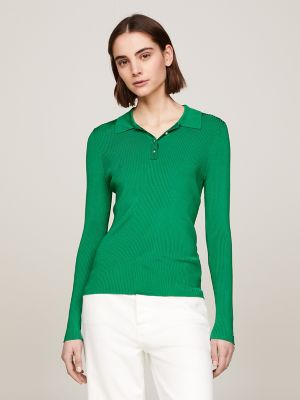 Slim Fit Long-Sleeve Polo Sweater, Olympic Green
