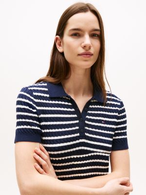 Short-Sleeve Cable Knit Polo Sweater | Tommy Hilfiger USA