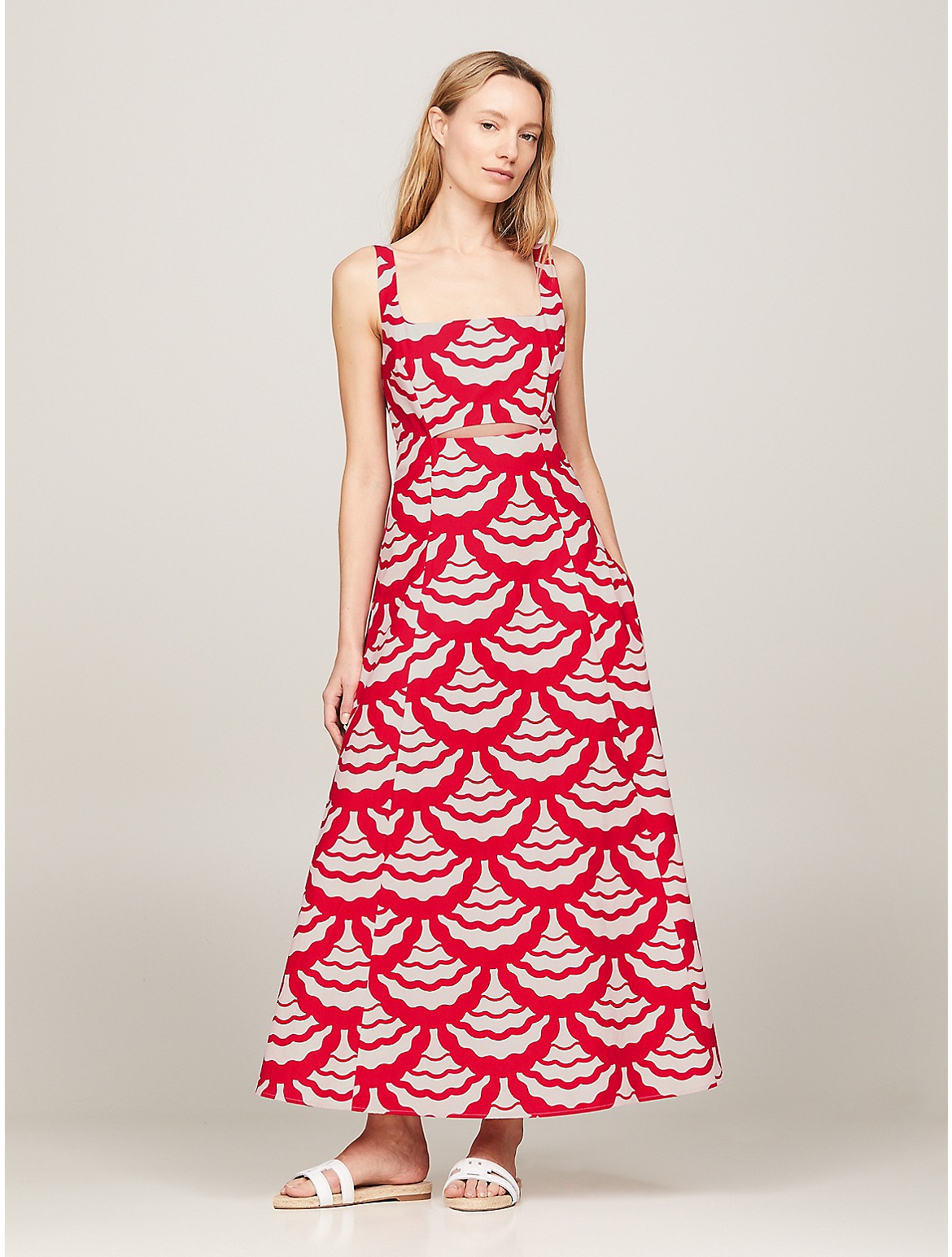 Tommy Hilfiger Women's Wave Print Cut-Out Midi Dress