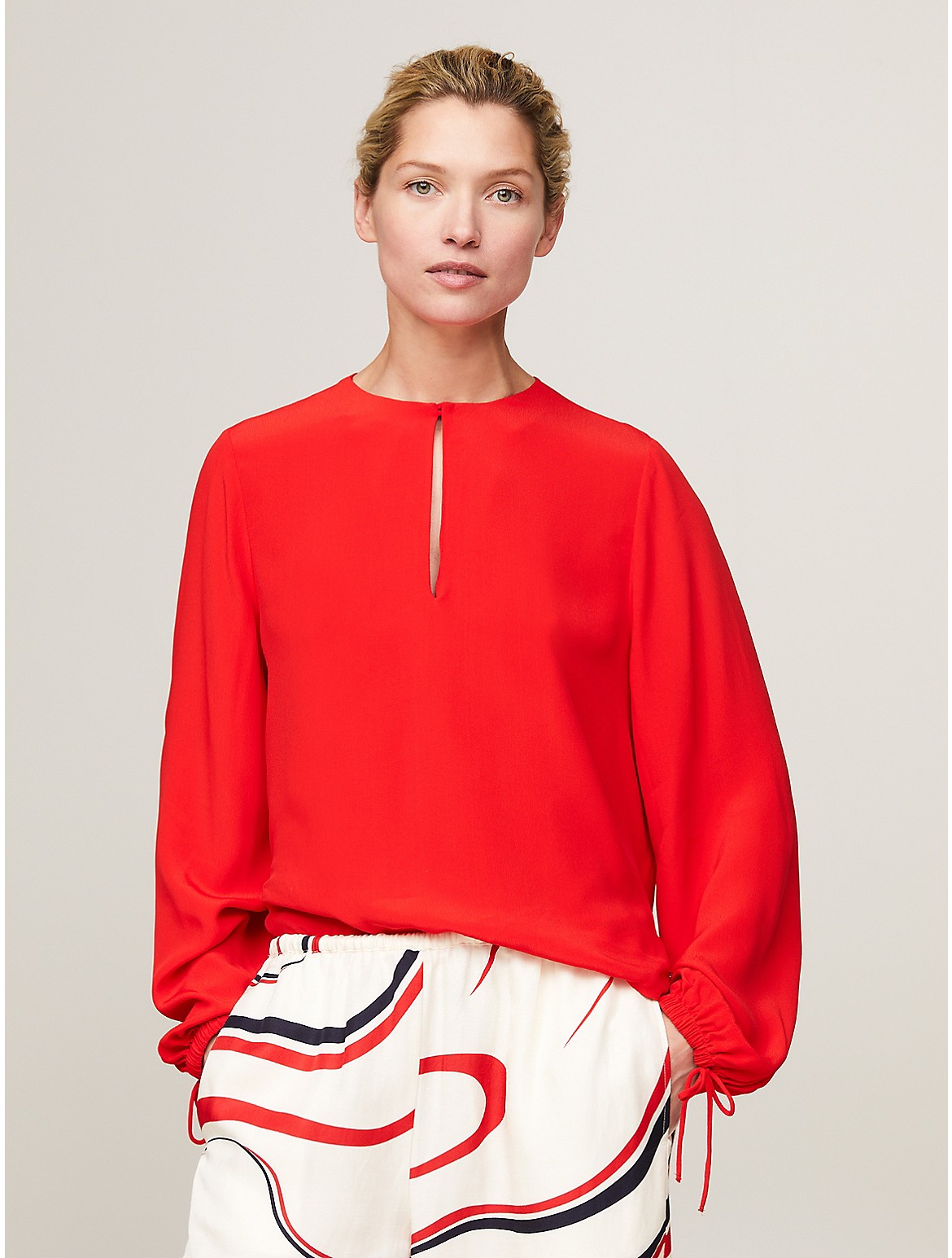 Shop Tommy Hilfiger Relaxed Fit Keyhole Crepe Blouse In Fierce Red