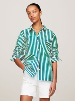 Relaxed Fit TH Monogram Stripe Shirt, Bold Stripe/ Olympic Green