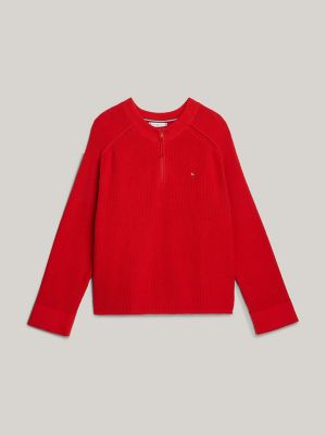 Relaxed Fit Half-Zip Sweater, Fierce Red