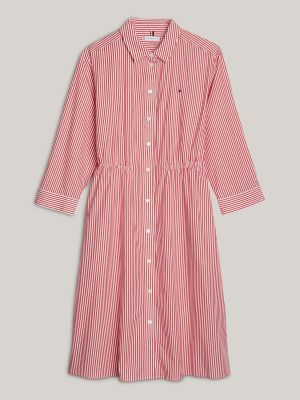 Belted Stripe Midi Shirtdress, Ithaka Stripe/Fierce Red