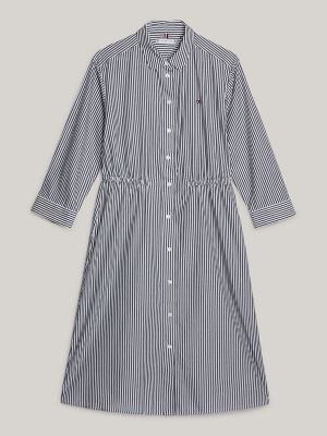 Belted Stripe Midi Shirtdress, Ithaka Stripe/Navy
