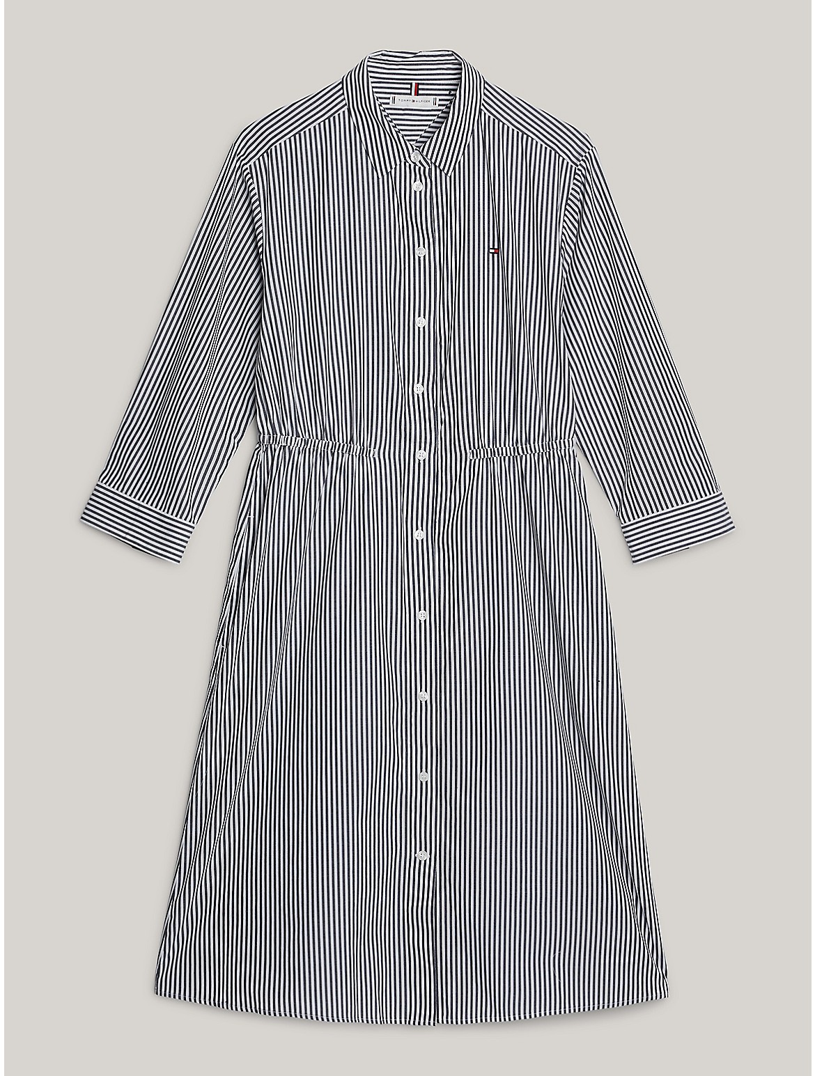 Shop Tommy Hilfiger Belted Stripe Midi Shirtdress In Ithaka Stripe/navy