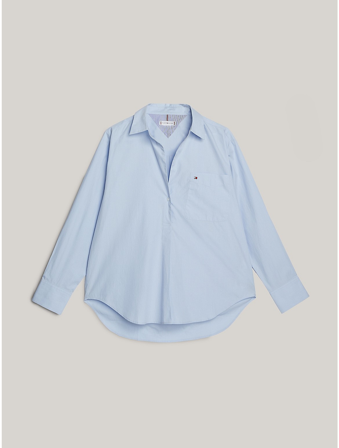 Shop Tommy Hilfiger Oversized Cotton Popover Shirt In Breezy Blue