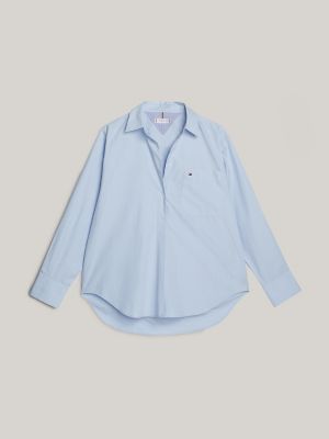 Oversized Cotton Popover Shirt, Breezy Blue