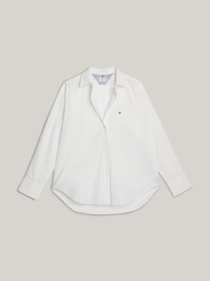 Oversized Cotton Popover Shirt, Optic White