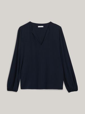 Relaxed Fit V-Neck Crepe Top, Navy