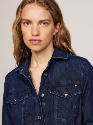 Belted Denim Midi Dress, Blue