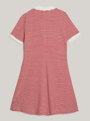 V-Neck Polo Dress, Breton Fierce Red/Ecru