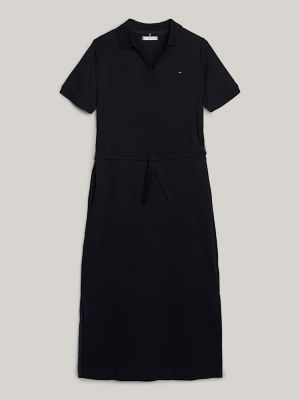 Belted V-Neck Midi Polo Dress, Navy