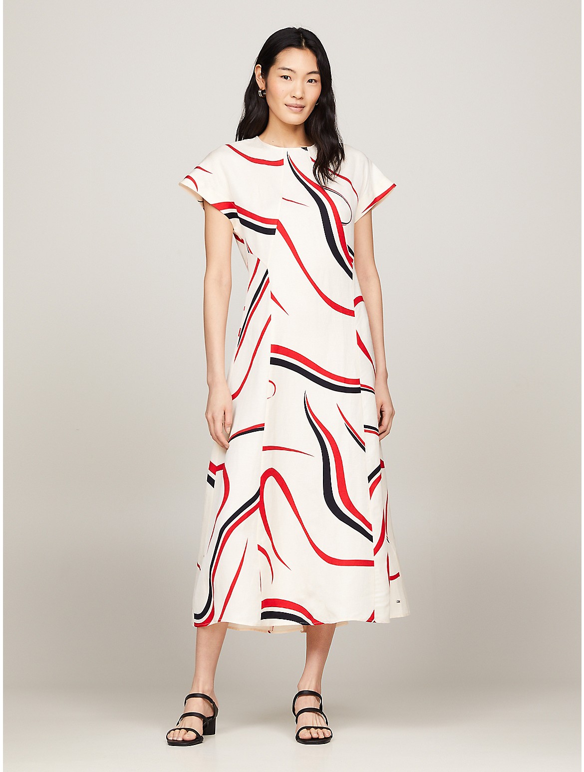 Tommy Hilfiger Women's Ribbon Print Fit And Flare Midi Dress