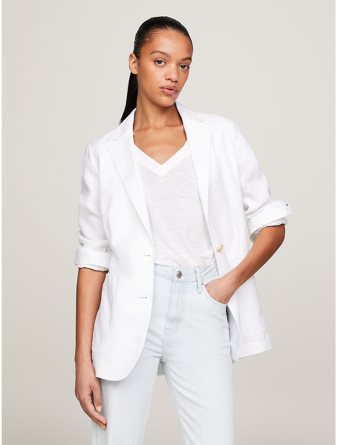 Tommy Hilfiger Solid Linen Blend Blazer In Th Optic White