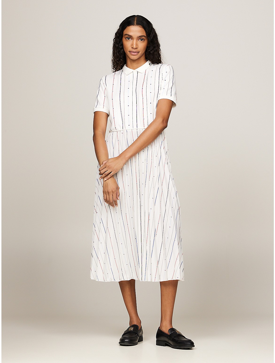Tommy Hilfiger Flag Stripe Pleated Polo Dress In White
