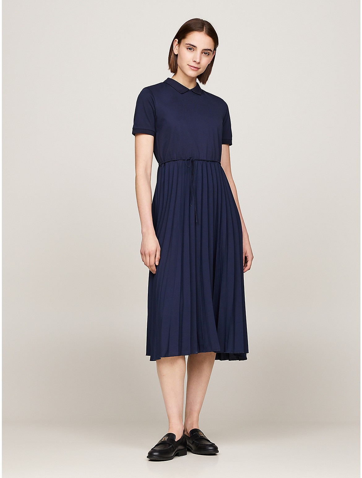 Tommy Hilfiger Flag Stripe Pleated Polo Dress In Blue