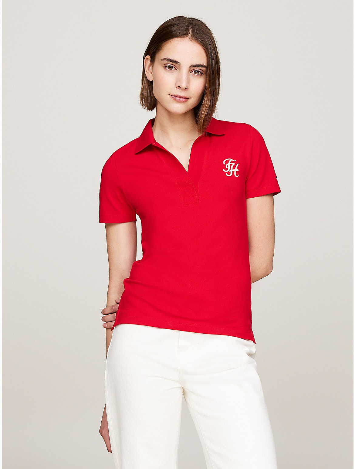 Tommy Hilfiger Women's Slim Fit Open-Neck Stretch Polo