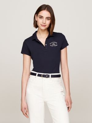 Slim Fit Varsity Logo Stretch Polo, Navy
